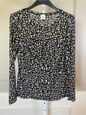 CAbi 4163 Sweetheart Top Shirt Medium Black Tan Cheetah Animal Stretch